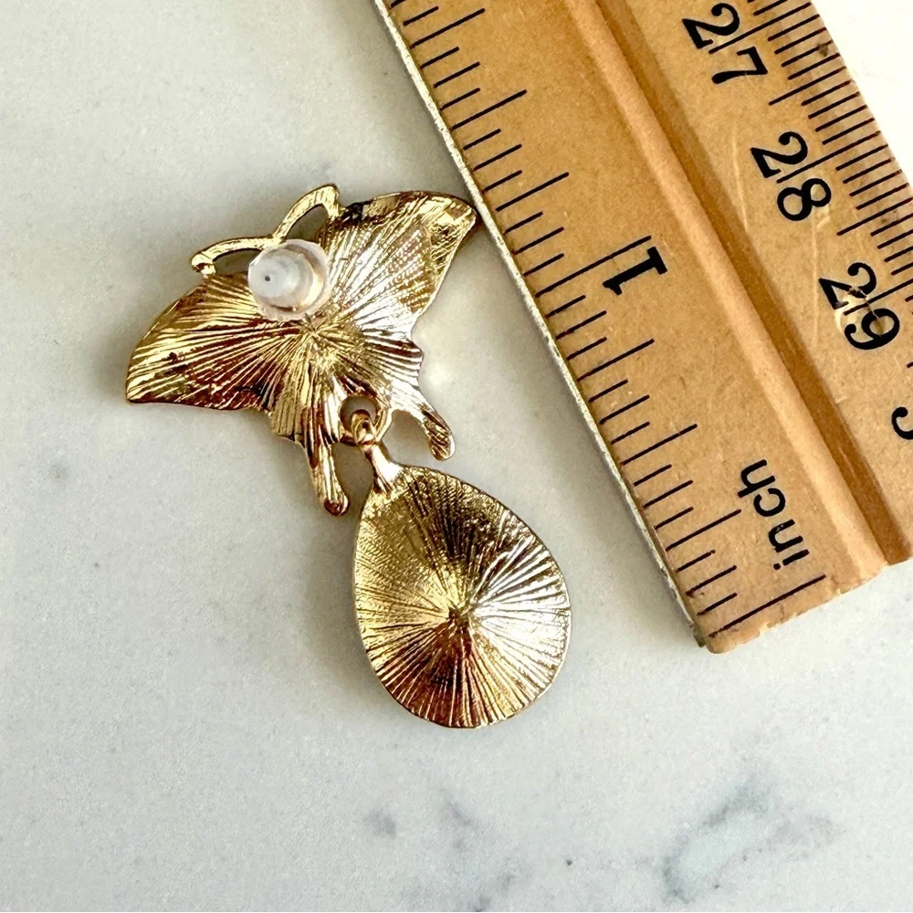2/$30🌵 Vintage Style Butterfly Moth Teal Pink Rhinestone Earrings Ornate Gift